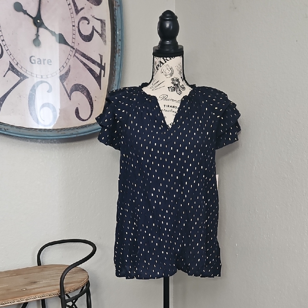 Nannette Navy Gold Blouse Women's Size Medium NWT
